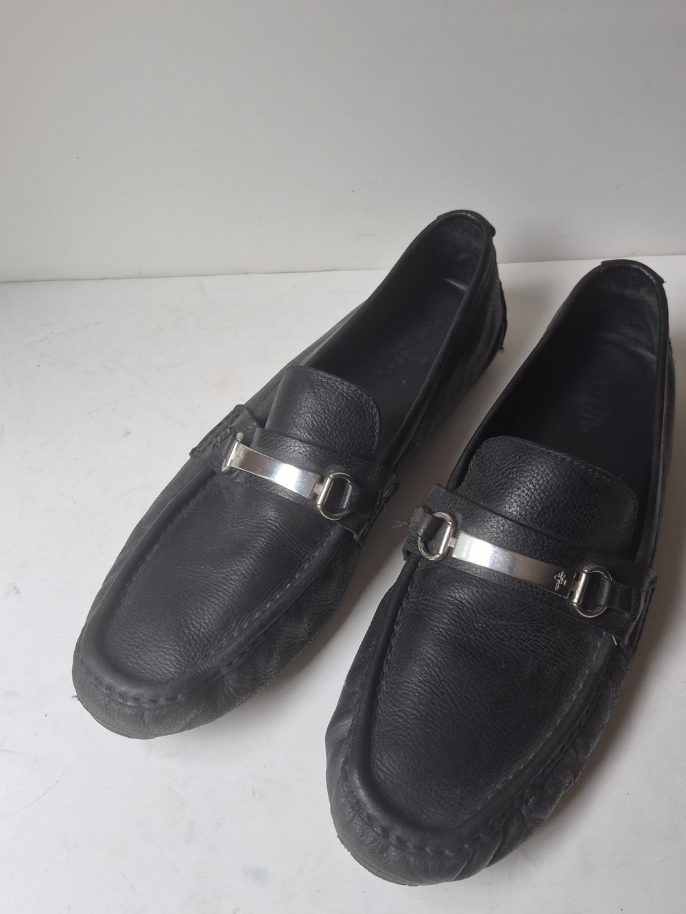 Cole Haan Black Leather Slip-On Loafers with Silver Bit